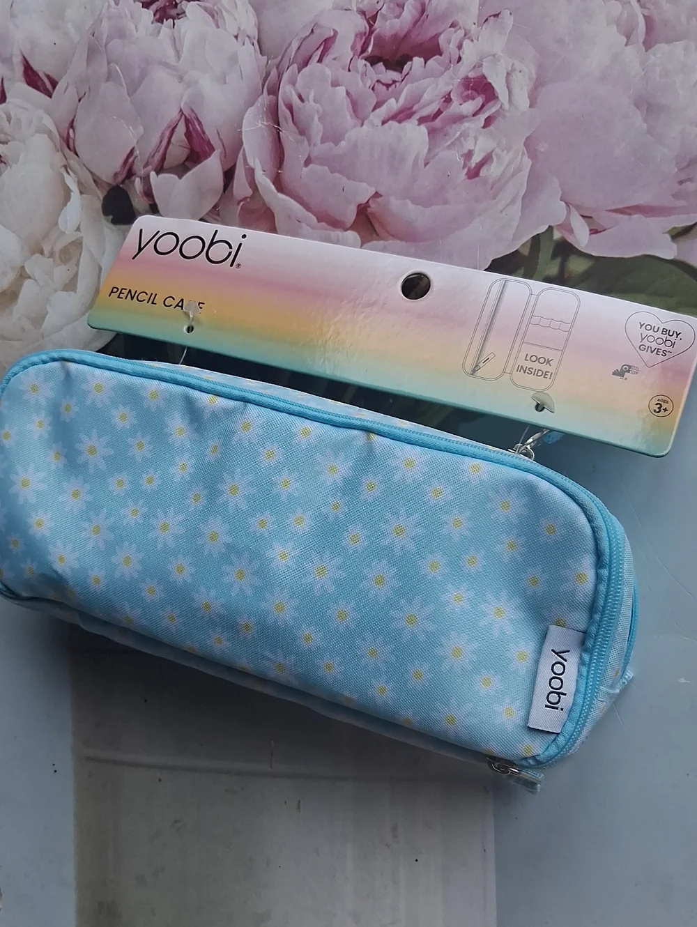New Yoobi Pencil Case Zippered Daisy Flower Blue